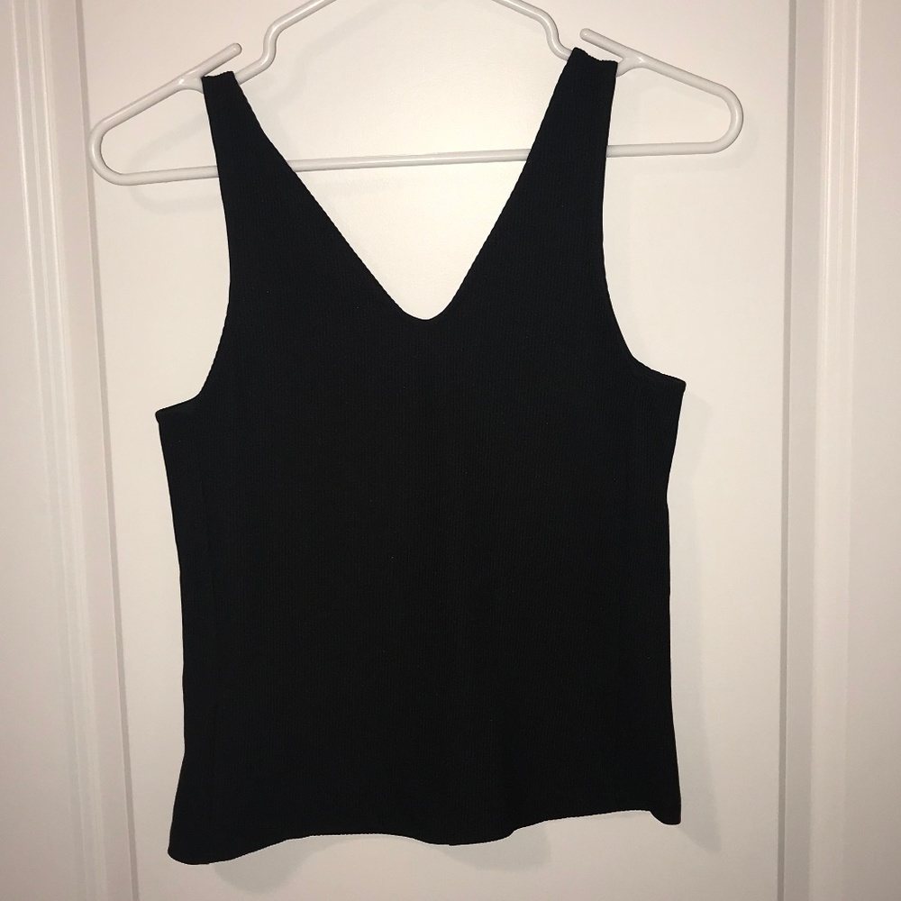 H&M Black Stretchy Crop Ribbed Tank Top Size Small